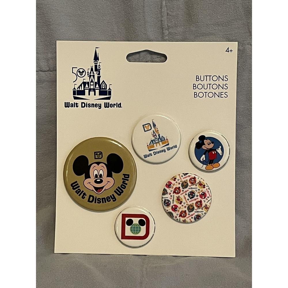 NEW Set of 5 Disney Parks Vault 50th Anniversary Buttons - Mickey Mouse & Castle